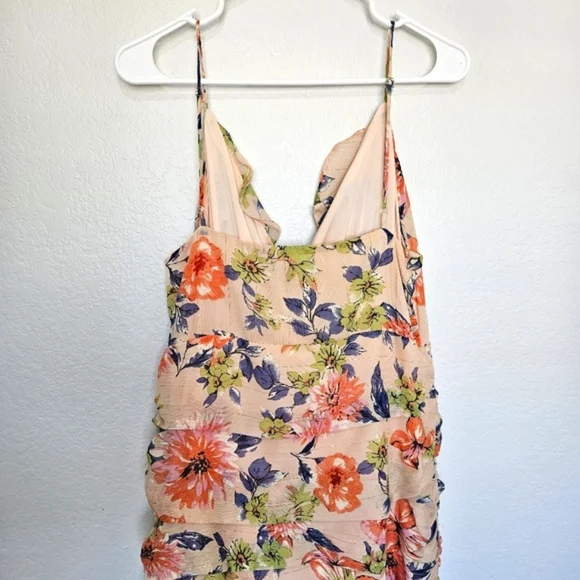 NWT Lulus | Stunning Soiree Blush Pink Floral Print Ruched Midi Dress Womens XL - Picture 9 of 10